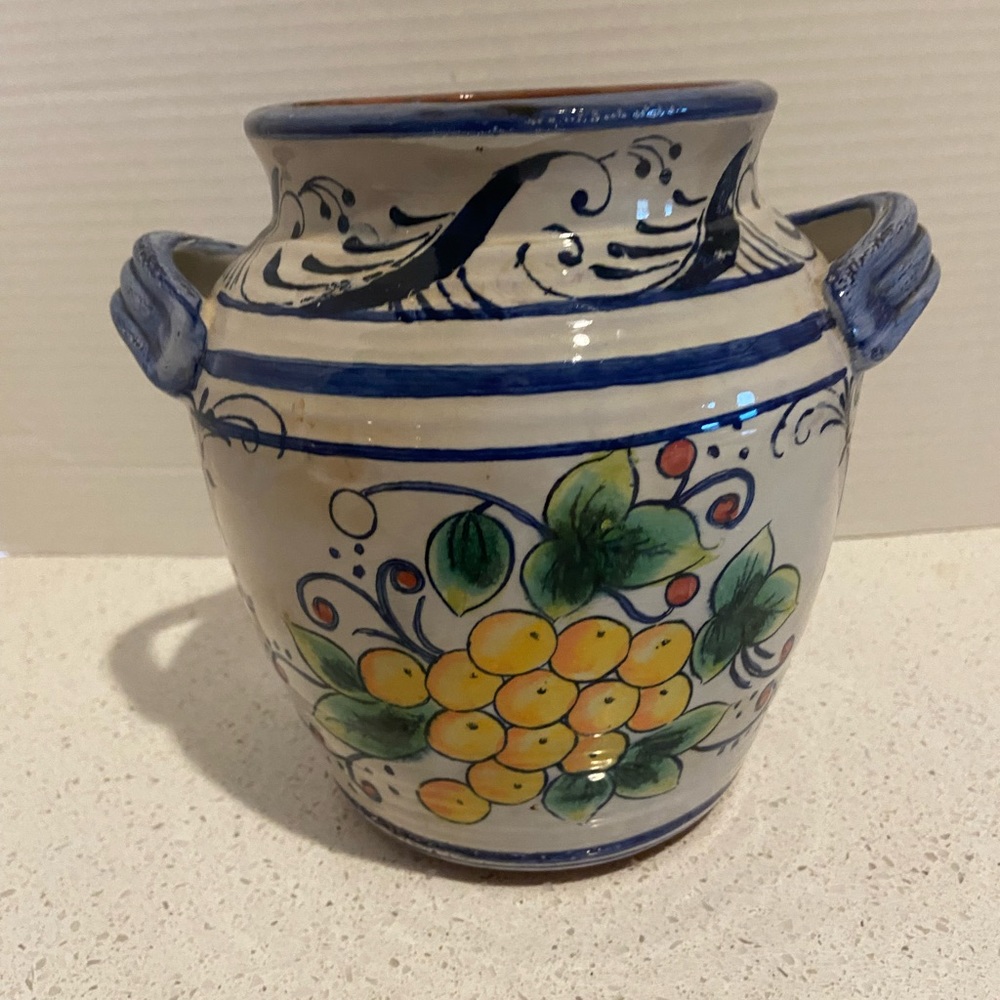 Colorful pottery vase/pot 6 3/4 in tall 6 1/2 wide glazed inside and out